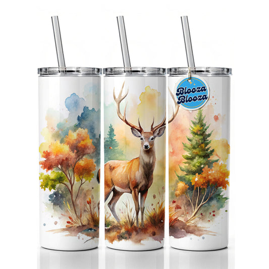 Majestic Deer Hunting Hunter Watercolor Skinny Tumbler 20oz with Straw Insulated Water Bottle Gift