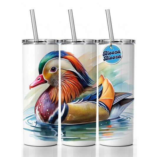Mandarin Duck Watercolor Skinny Tumbler 20oz with Straw Insulated Water Bottle Gift