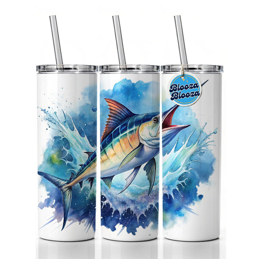 Marlin Jumping In The Ocean Deep Sea Sport Fishing Watercolor Skinny Tumbler 20oz with Straw Insulated Water Bottle Gift