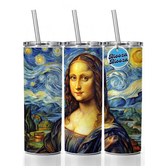 Mona Lisa Van Gogh Style Skinny Tumbler 20oz with Straw Insulated Water Bottle Gift