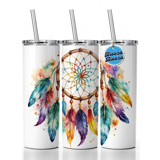 Native American Indian Dreamcatcher Watercolor Skinny Tumbler 20oz with Straw Insulated Water Bottle Gift