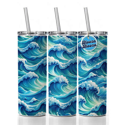 Ocean Waves Painting Skinny Tumbler 20oz with Straw Insulated Water Bottle Gift
