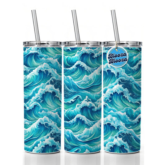 Ocean Waves Pattern Skinny Tumbler 20oz with Straw Insulated Water Bottle Gift