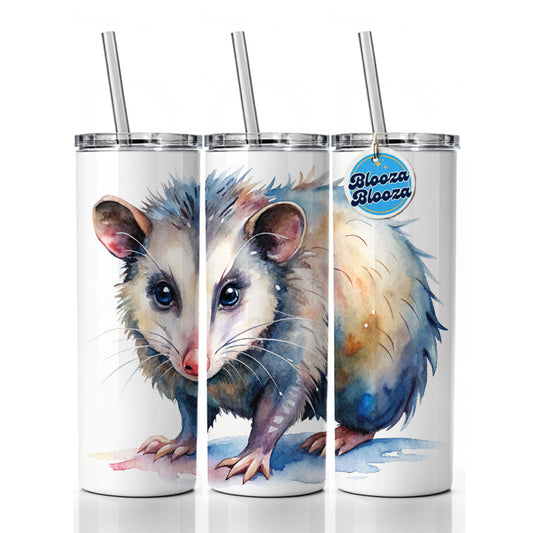 Opossum Watercolor Skinny Tumbler 20oz with Straw Insulated Water Bottle Gift