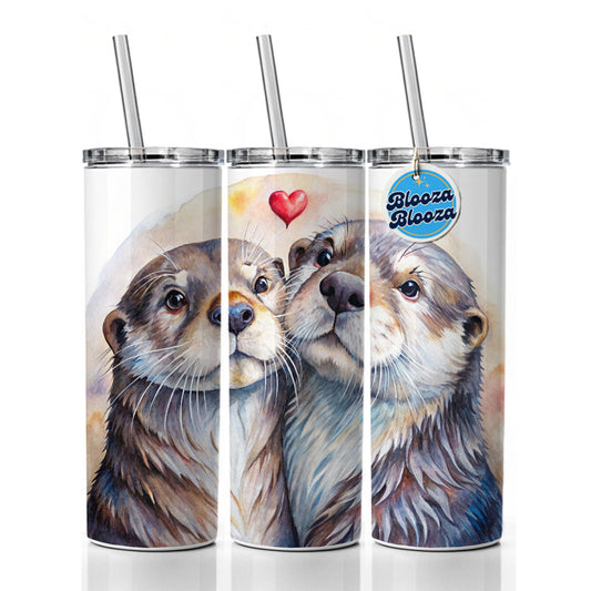 Otters In Love Heart Valentine's Day Skinny Tumbler 20oz with Straw Insulated Water Bottle Gift