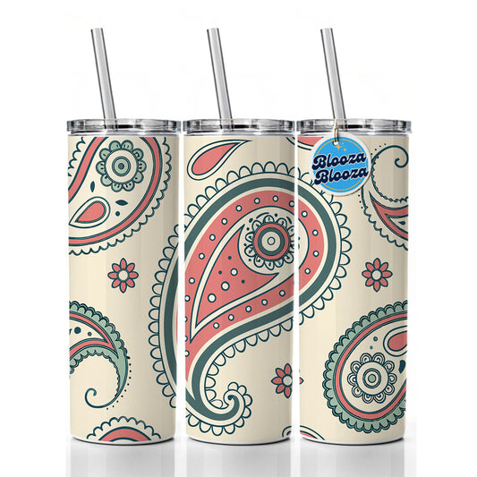 Paisley Pattern Skinny Tumbler 20oz with Straw Insulated Water Bottle Gift