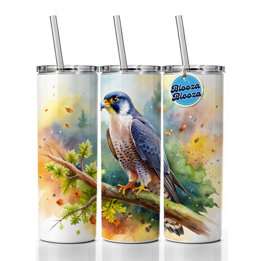 Peregrine Falcon Raptor Bird Of Prey In Tree Watercolor Skinny Tumbler 20oz with Straw Insulated Water Bottle Gift