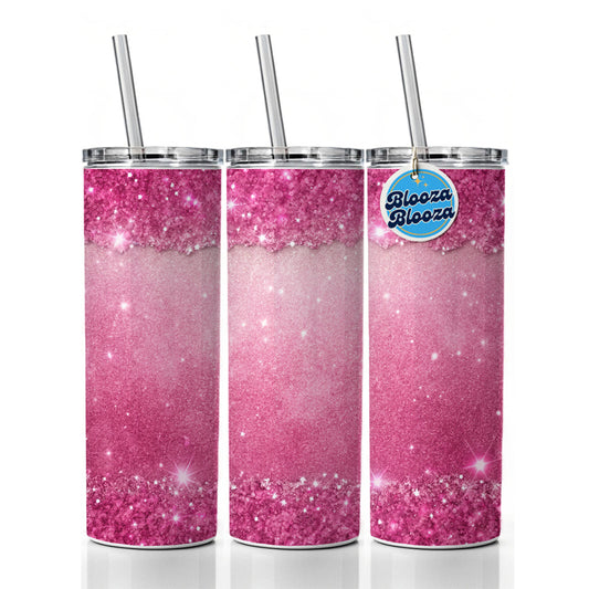 Pink Faux Glitter Skinny Tumbler 20oz with Straw Insulated Water Bottle Gift