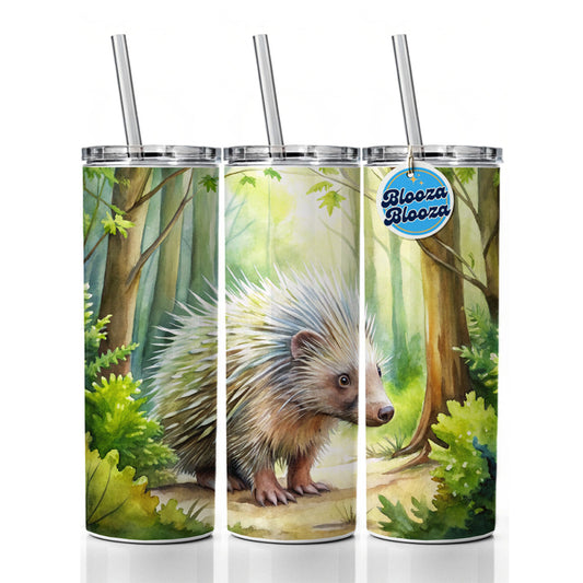 Porcupine In The Forest Watercolor Skinny Tumbler 20oz with Straw Insulated Water Bottle Gift