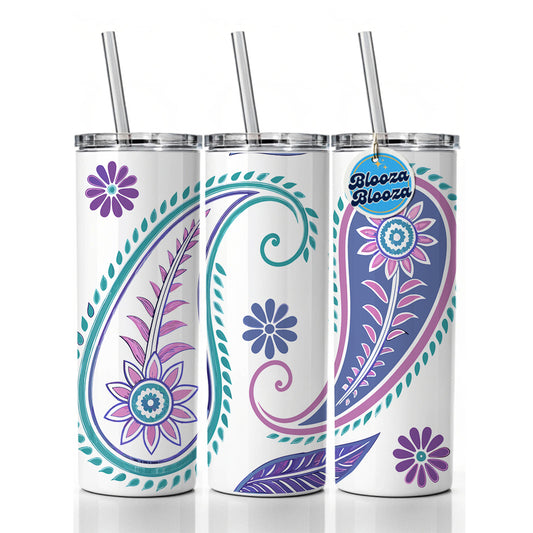 Pretty Paisley Skinny Tumbler 20oz with Straw Insulated Water Bottle Gift