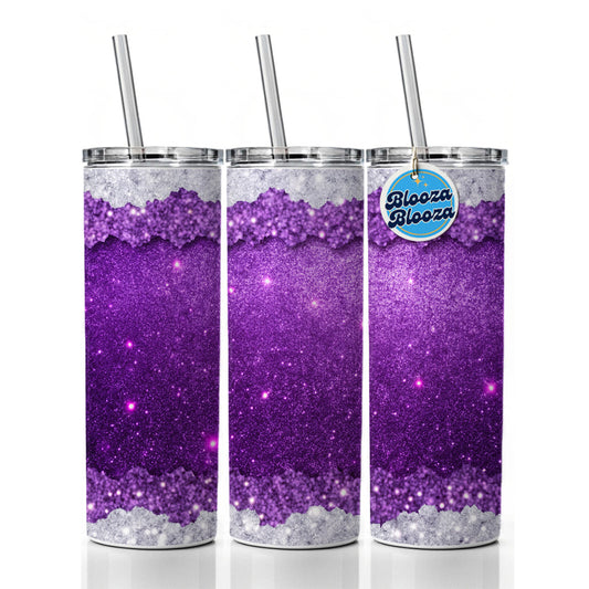 Purple Faux Glitter Skinny Tumbler 20oz with Straw Insulated Water Bottle Gift