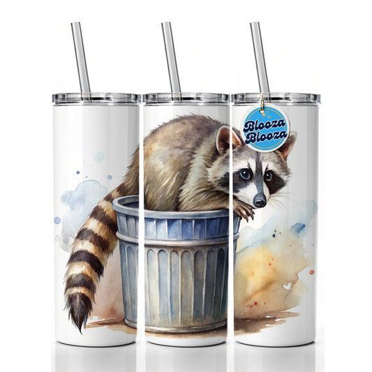 Raccoon In A Trash Can Panda Watercolor Skinny Tumbler 20oz with Straw Insulated Water Bottle Gift