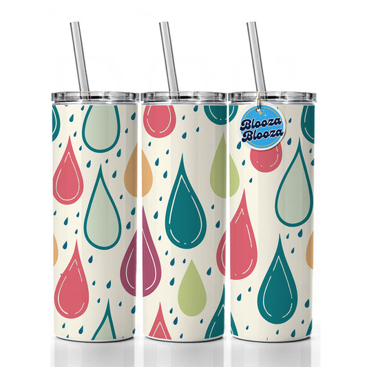 Rain Water Droplets Cute Skinny Tumbler 20oz with Straw Insulated Water Bottle Gift