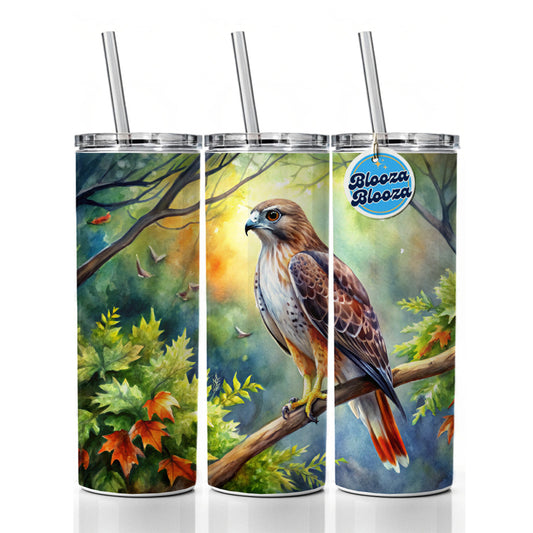 Red-tailed Hawk Raptor Bird Of Prey In Tree Watercolor Skinny Tumbler 20oz with Straw Insulated Water Bottle Gift