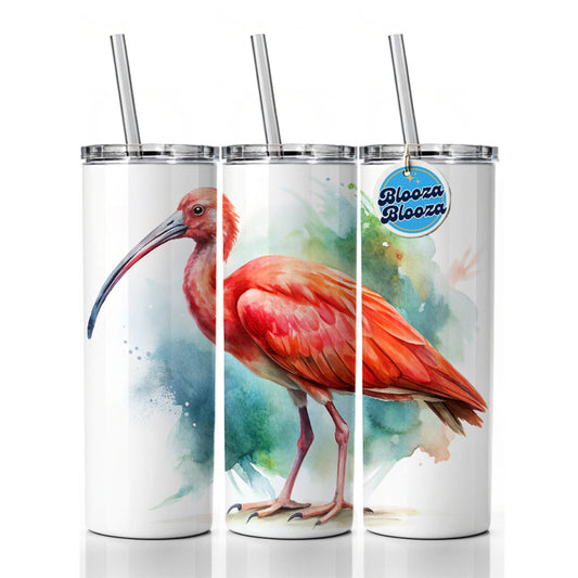 Scarlet Ibis Bird Watercolor Skinny Tumbler 20oz with Straw Insulated Water Bottle Gift