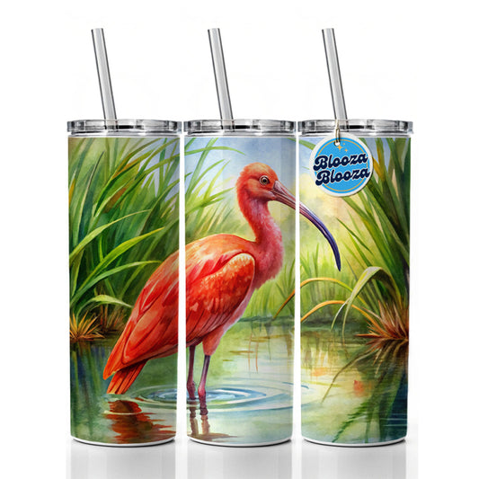 Scarlet Ibis In Marsh Bird Watercolor Skinny Tumbler 20oz with Straw Insulated Water Bottle Gift