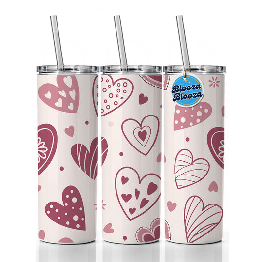 Scattered Hearts Love Valentine's Day Skinny Tumbler 20oz with Straw Insulated Water Bottle Gift