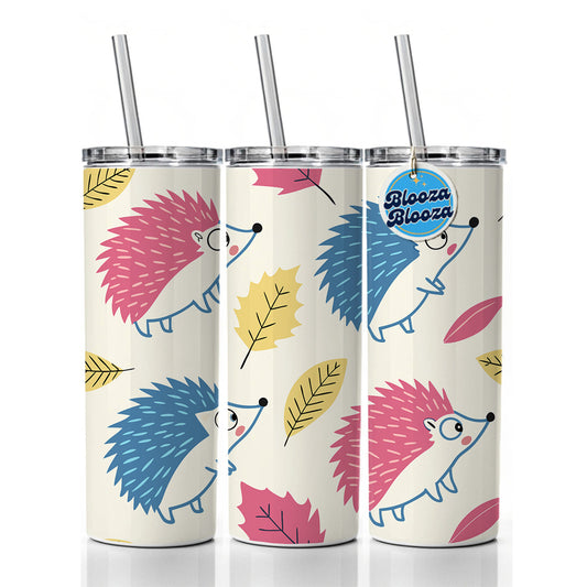Scattered Hedgehogs Pink Blue Skinny Tumbler 20oz with Straw Insulated Water Bottle Gift