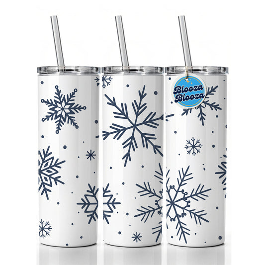 Scattered Snowflakes Winter Christmas Skinny Tumbler 20oz with Straw Insulated Water Bottle Gift