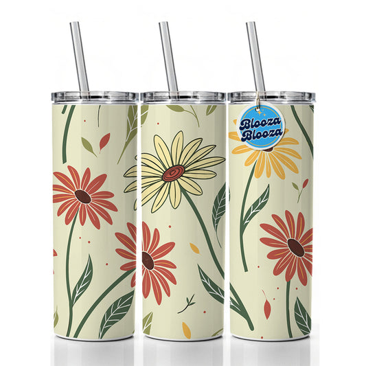Scattered Sunflowers Sketch Skinny Tumbler 20oz with Straw Insulated Water Bottle Gift
