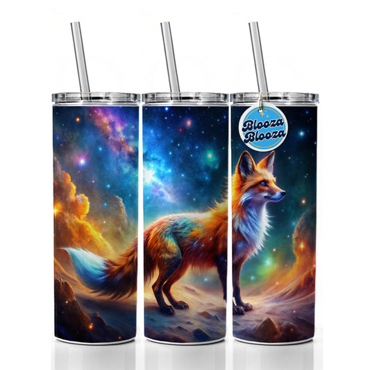 Sci-fi Fantasy Fox In Space Nebula Background Skinny Tumbler 20oz with Straw Insulated Water Bottle Gift