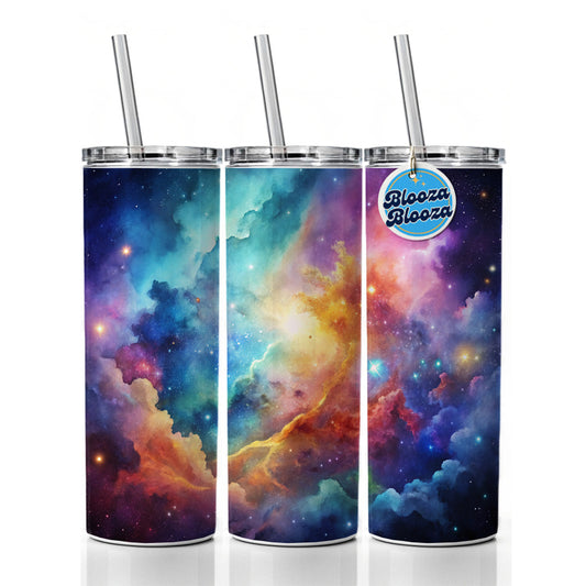 Sci-fi Fantasy Space Nebula Rainbow Watercolor Skinny Tumbler 20oz with Straw Insulated Water Bottle Gift