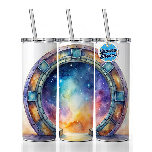 Sci-fi Gate Portal To The Stars Galaxies Watercolor Skinny Tumbler 20oz with Straw Insulated Water Bottle Gift