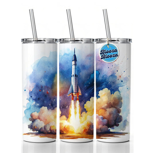 Sci-fi Missile Rocket Launch Watercolor Skinny Tumbler 20oz with Straw Insulated Water Bottle Gift