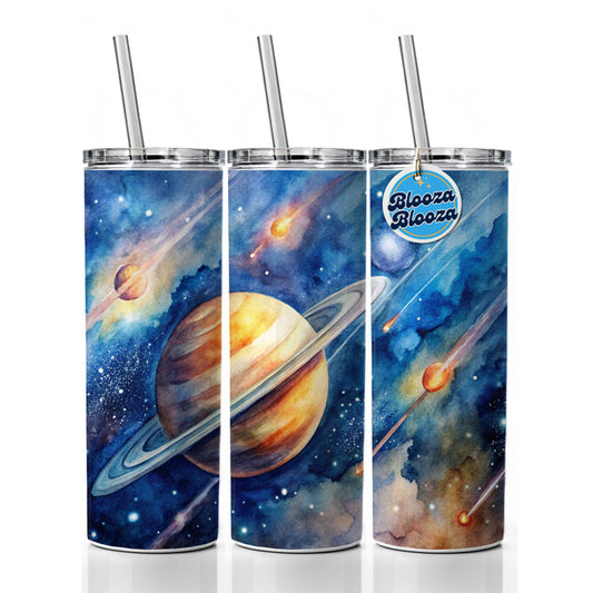 Sci-fi Planet Saturn Meteor Shower Skinny Tumbler 20oz with Straw Insulated Water Bottle Gift