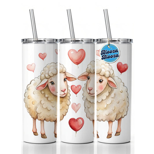 Sheep In Love With Hearts Valentine's Day Skinny Tumbler 20oz with Straw Insulated Water Bottle Gift