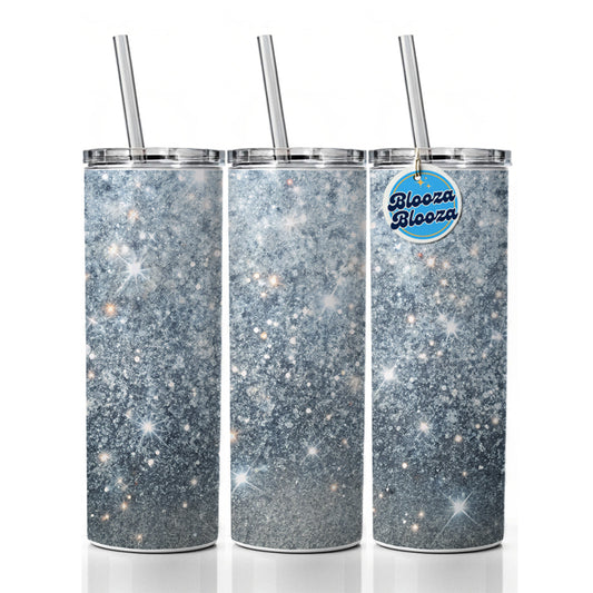 Silver Faux Glitter Skinny Tumbler 20oz with Straw Insulated Water Bottle Gift