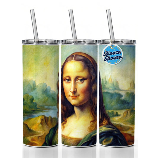 Simple Faux Mona Lisa Watercolor Painting Skinny Tumbler 20oz with Straw Insulated Water Bottle Gift