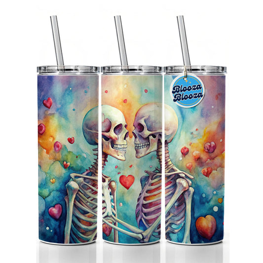 Skeletons In Love Hearts Valentine's Day Skinny Tumbler 20oz with Straw Insulated Water Bottle Gift