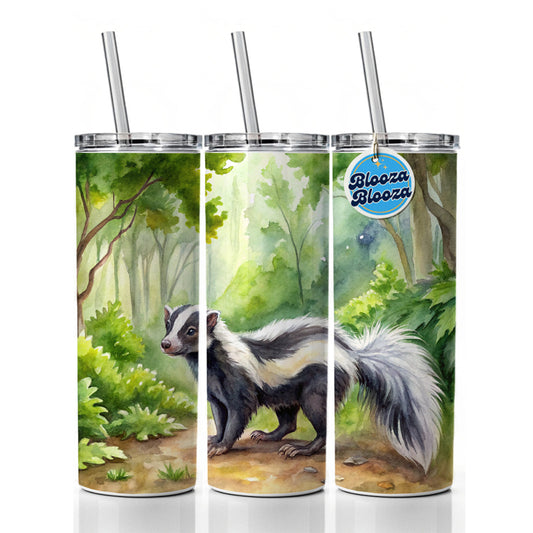 Skunk In The Forest Watercolor Skinny Tumbler 20oz with Straw Insulated Water Bottle Gift