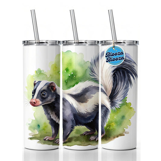 Skunk Watercolor Skinny Tumbler 20oz with Straw Insulated Water Bottle Gift