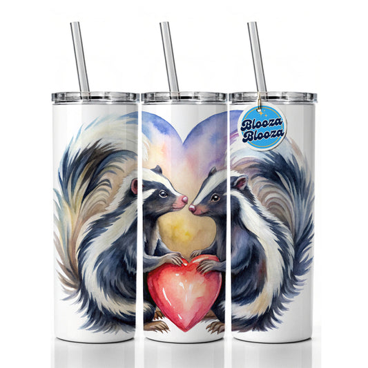 Skunks In Love Hearts Valentine's Day Skinny Tumbler 20oz with Straw Insulated Water Bottle Gift