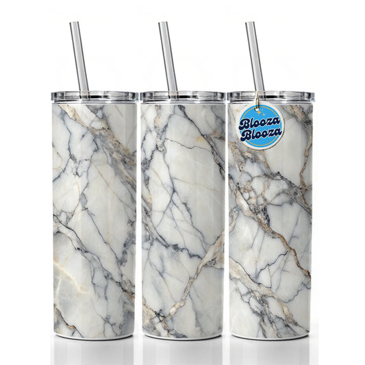 Sleek Faux Marble Skinny Tumbler 20oz with Straw Insulated Water Bottle Gift