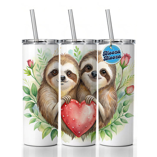 Sloths In Love Hearts Valentine's Day Skinny Tumbler 20oz with Straw Insulated Water Bottle Gift