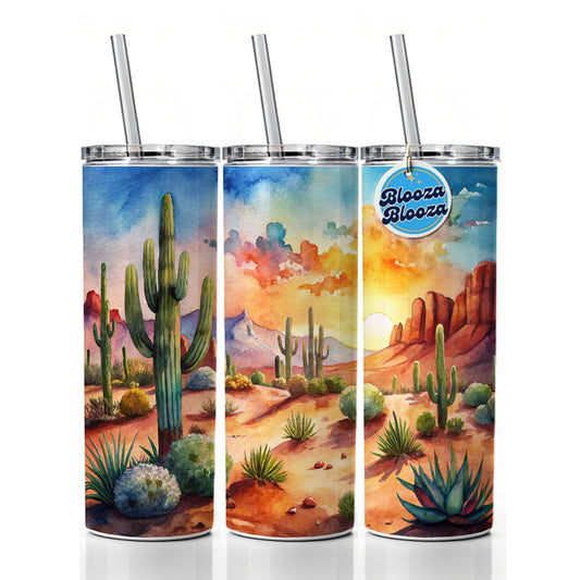 Southwest Desert Cactus Watercolor Skinny Tumbler 20oz with Straw Insulated Water Bottle Gift