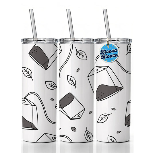 Spinning Tea Bags Skinny Tumbler 20oz with Straw Insulated Water Bottle Gift