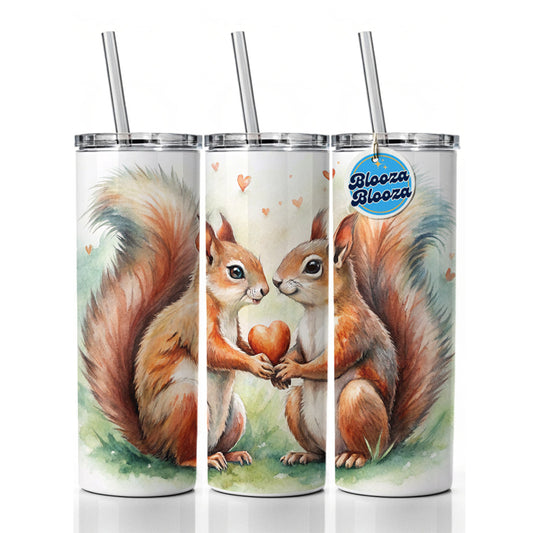 Squirrels In Love Hearts Valentine's Day Skinny Tumbler 20oz with Straw Insulated Water Bottle Gift