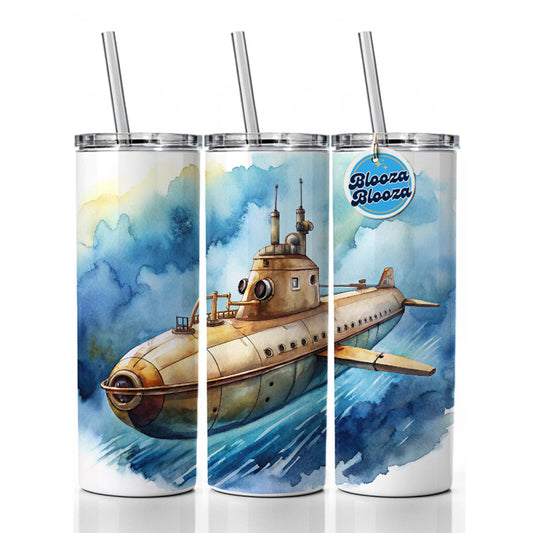 Steampunk Sci-fi Fantasy Flying Submarine Skinny Tumbler 20oz with Straw Insulated Water Bottle Gift
