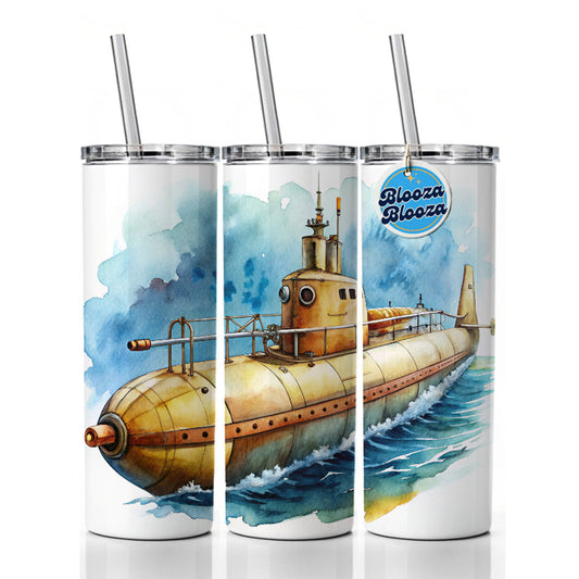 Steampunk Sci-fi Fantasy Retro Submarine Watercolor Skinny Tumbler 20oz with Straw Insulated Water Bottle Gift
