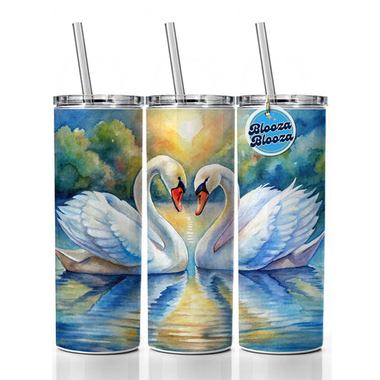 Swans In Love Valentine's Day Skinny Tumbler 20oz with Straw Insulated Water Bottle Gift