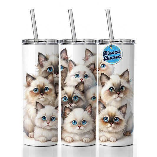 Sweet Birman Cats Skinny Tumbler 20oz with Straw Insulated Water Bottle Gift