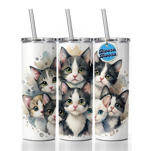 Sweet Black And White Cats Skinny Tumbler 20oz with Straw Insulated Water Bottle Gift