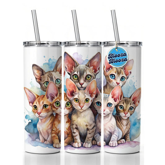 Sweet Devon Rex Cats Skinny Tumbler 20oz with Straw Insulated Water Bottle Gift