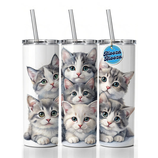 Sweet Gray And White Cats Skinny Tumbler 20oz with Straw Insulated Water Bottle Gift