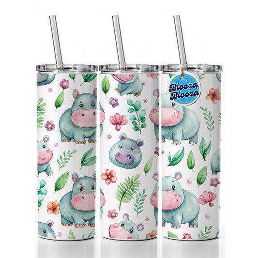Sweet Hippos Skinny Tumbler 20oz with Straw Insulated Water Bottle Gift