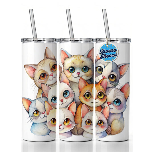 Sweet Khao Manee Cats Skinny Tumbler 20oz with Straw Insulated Water Bottle Gift